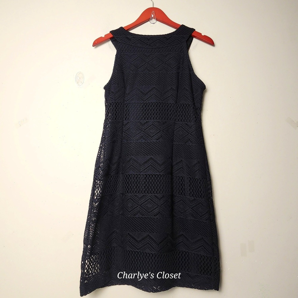 Catherines Crochet Lace Shift Dress 8 Black Beaded Neckline Boho Vacation Resort - Picture 5 of 9